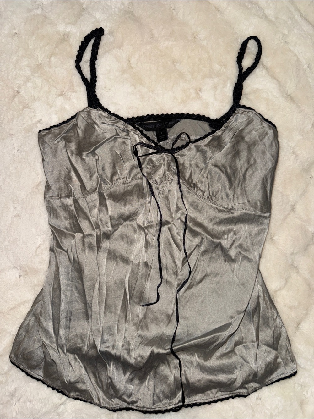Express Silver Silk Camisole with Black Trim